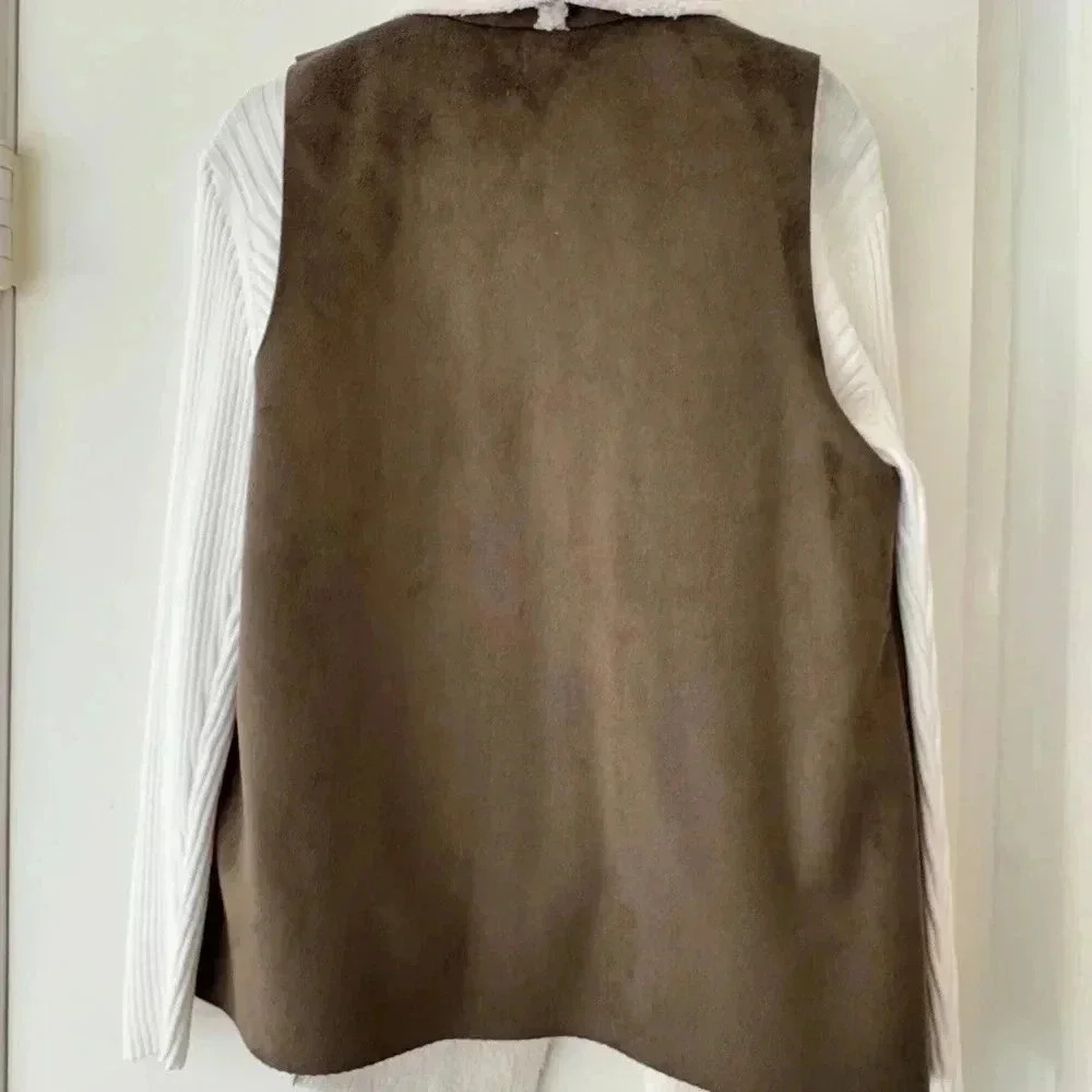 Vintage Faux Suede Shearling Vest - Size S - Picture 5 of 6